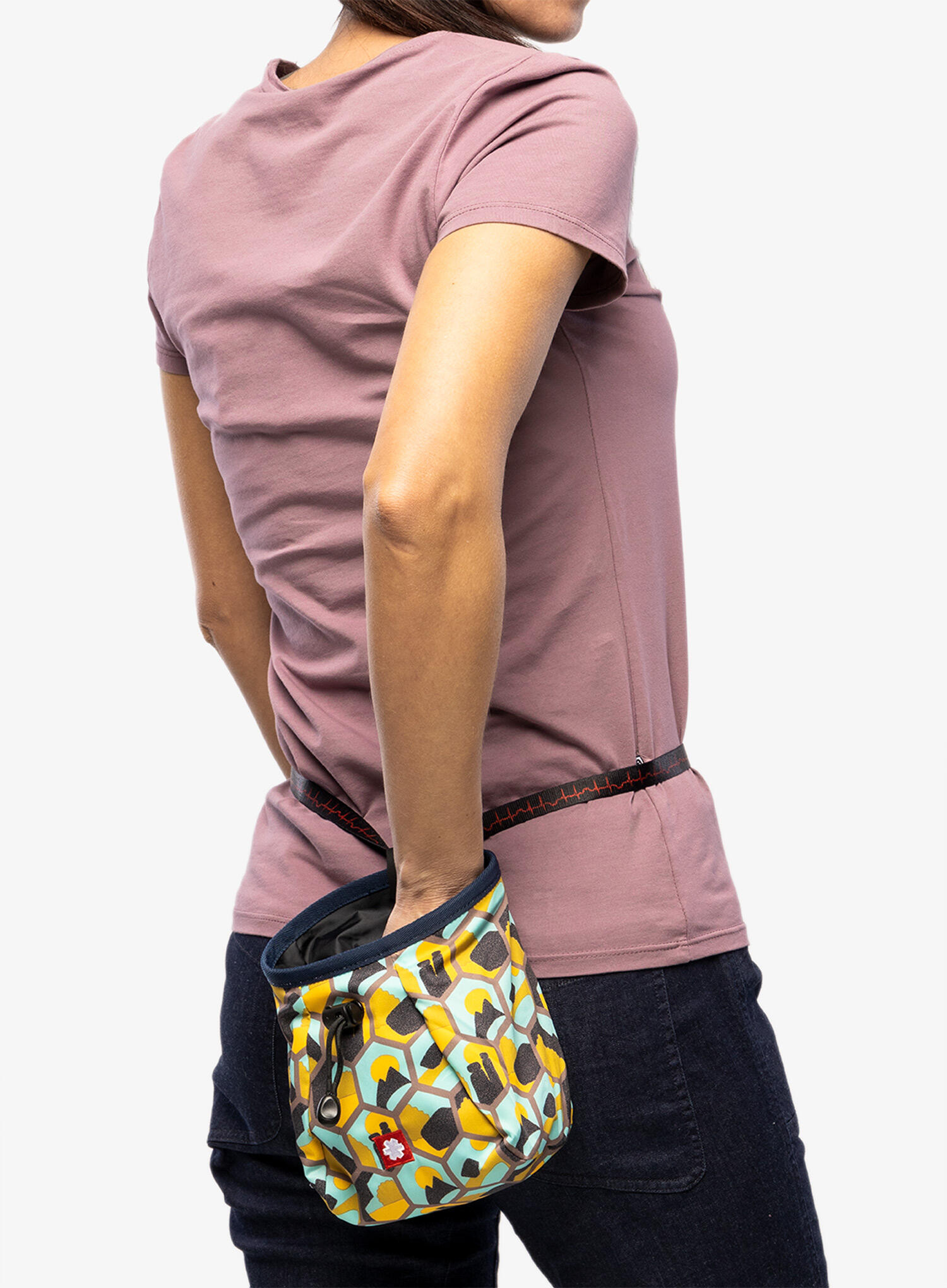 Sac à magnésie Ocun Lucky Hexagon jaune, polyester résistant, ceinture réglable 3/5