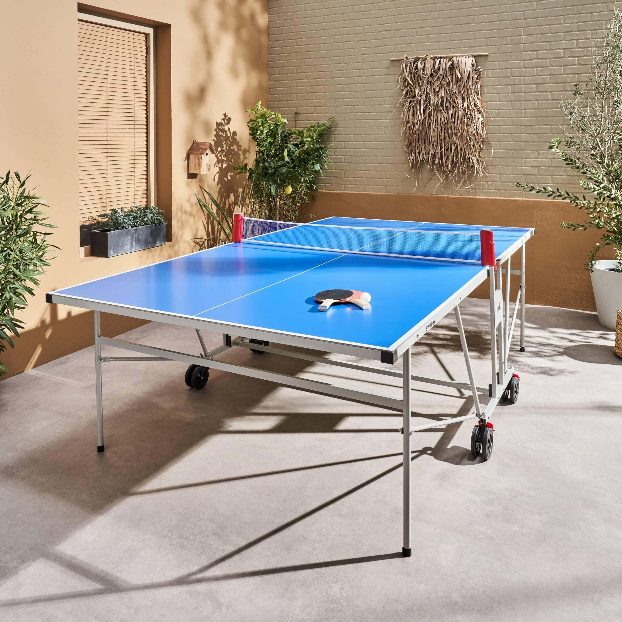 Table de ping pong outdoor bleue raquettes et balles | sweeek 2/5