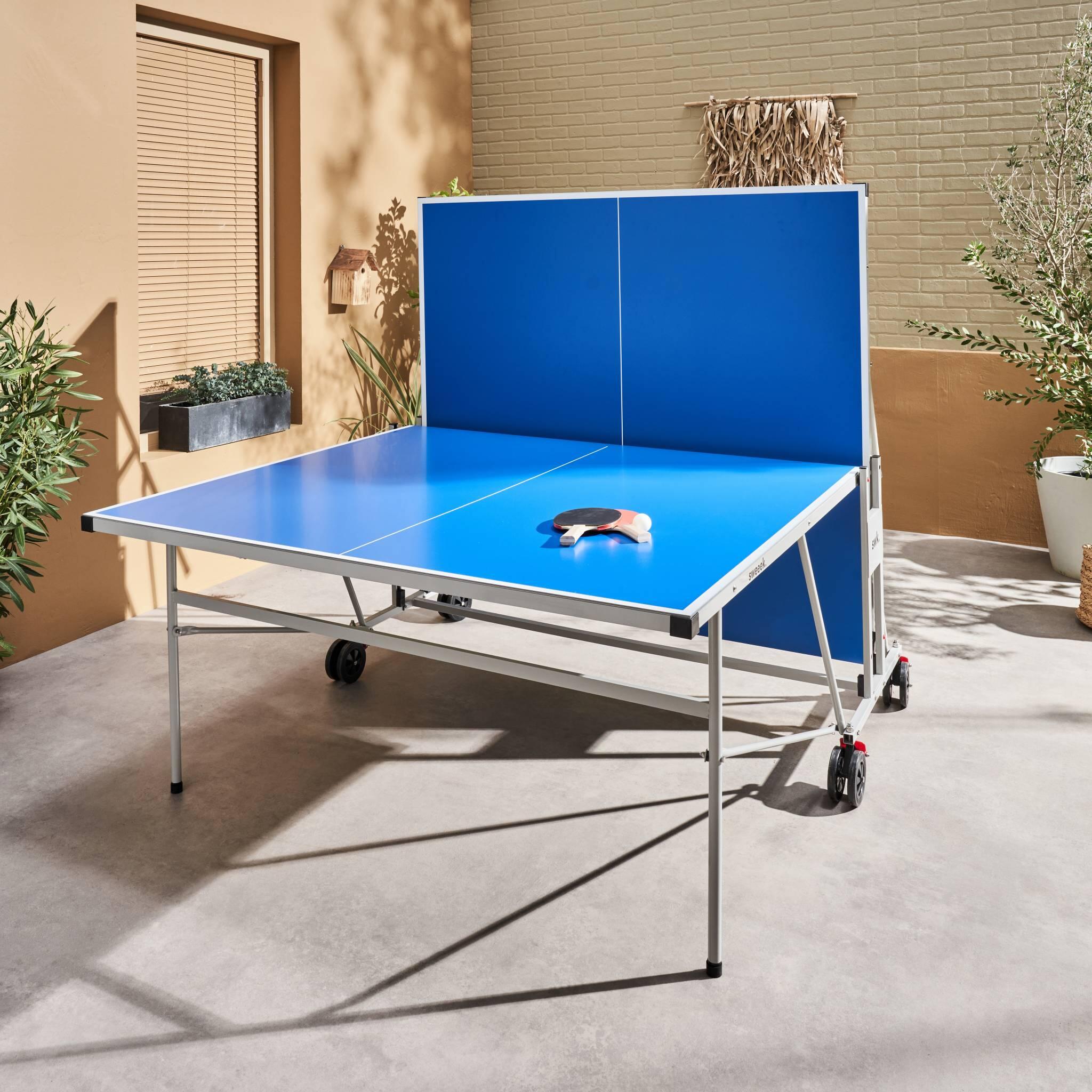 Table de ping pong outdoor bleue raquettes et balles | sweeek 3/5