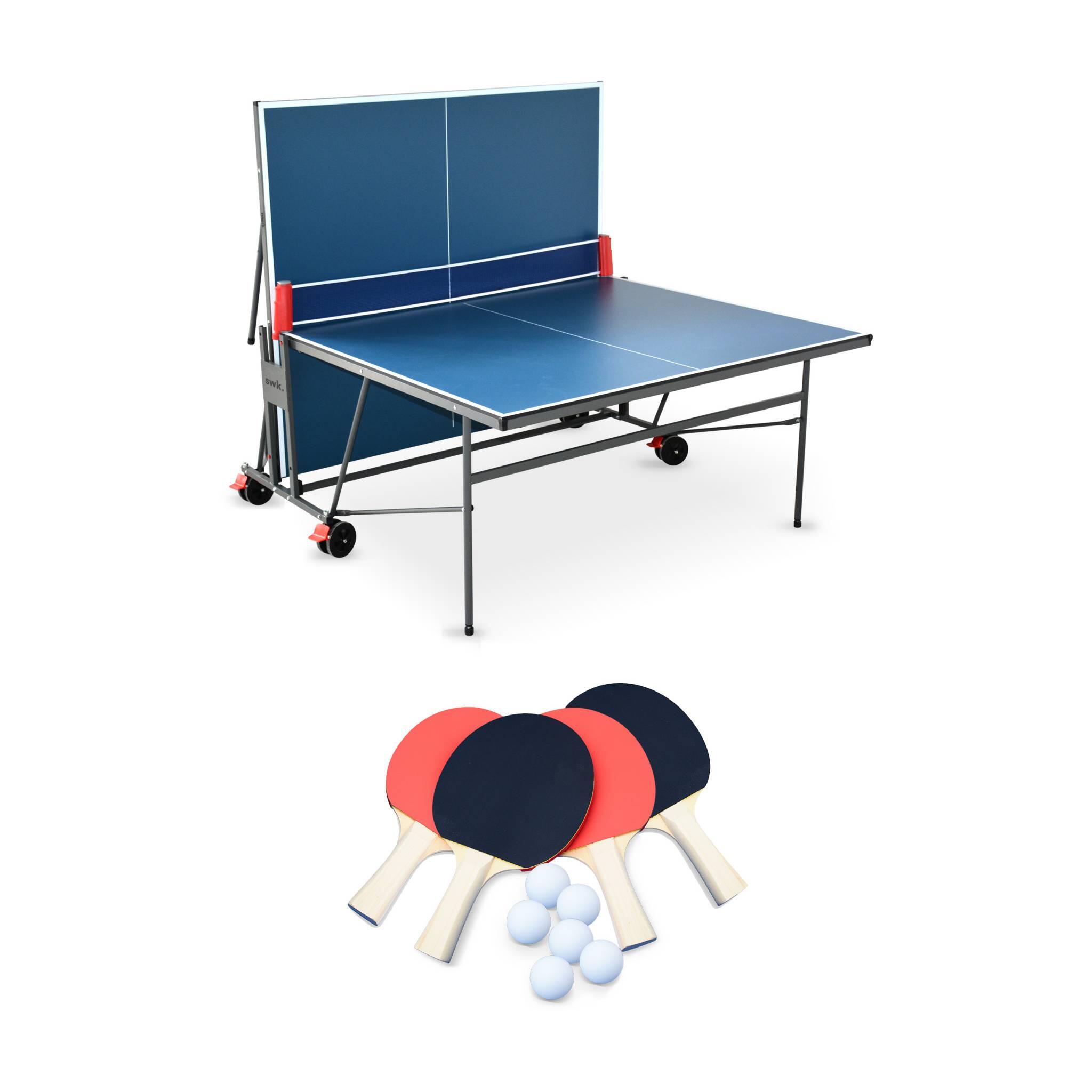 Mesa de ping pong dobrável interior com 4 raquetes e 6 bolas, 274cm, Azul 1/5