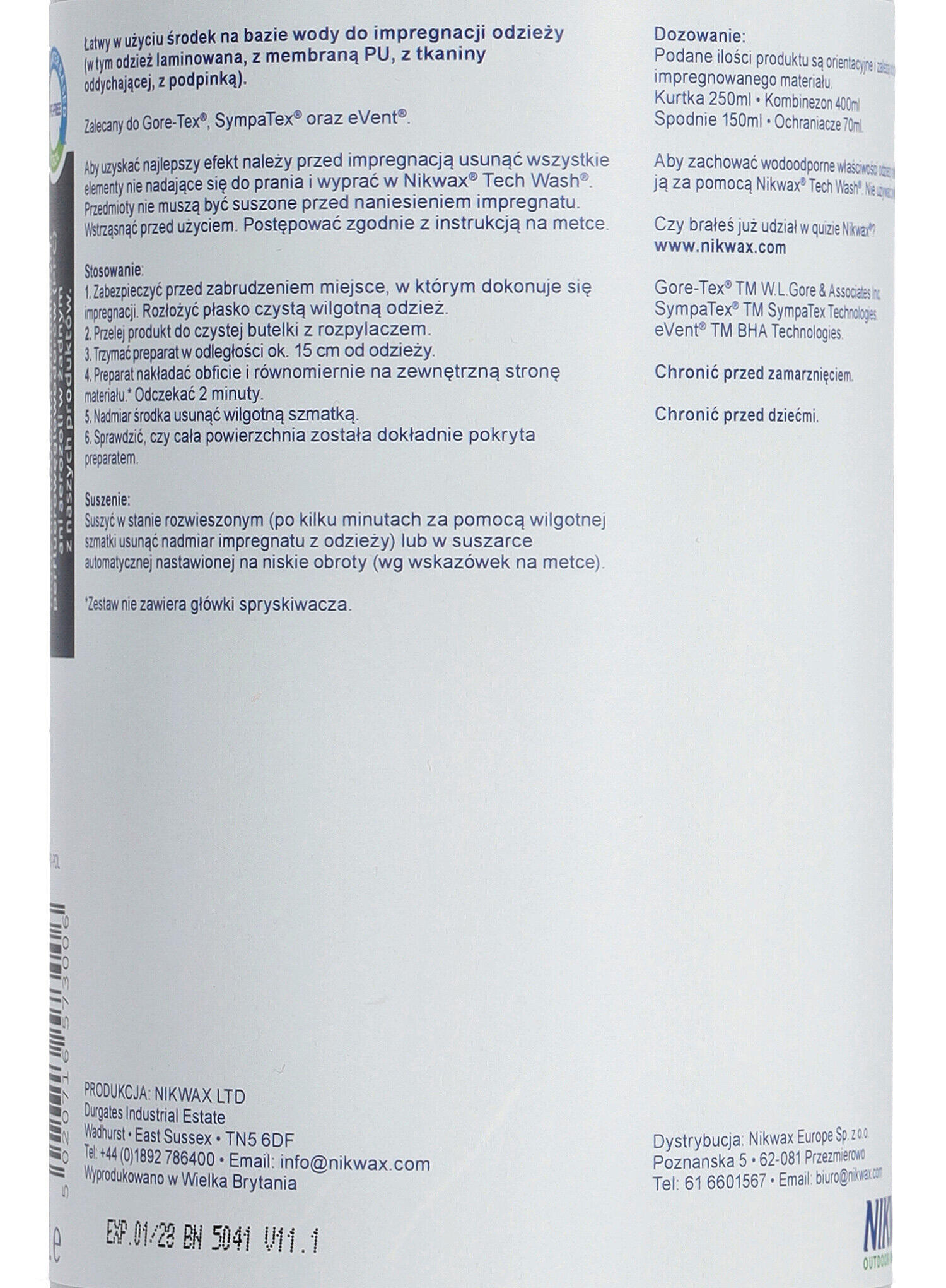 Impregnat do odzieży Nikwax TX Direct 1 L atomizer  uzupełnienie 4/4