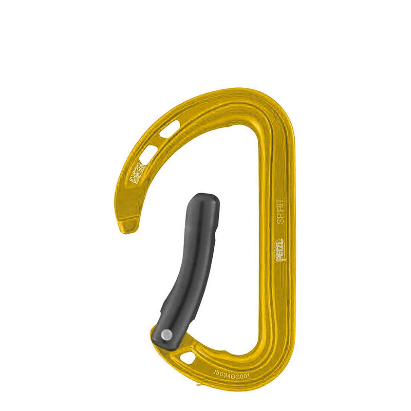 Mousqueton Petzl Spirit galben ușor cu gate curbat Keylock
