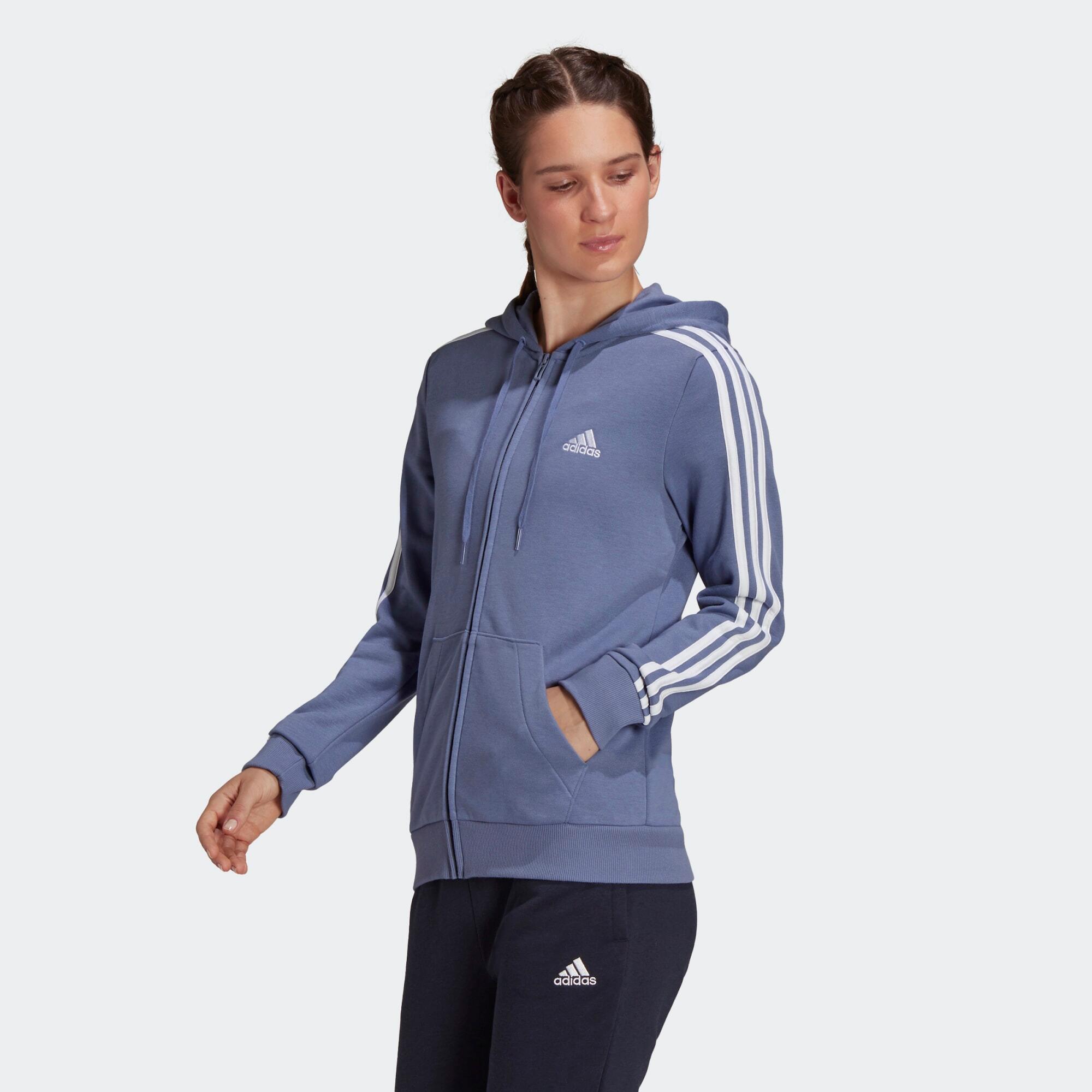 Felpa con cappuccio Essentials French Terry 3-Stripes Full-Zip 3/5
