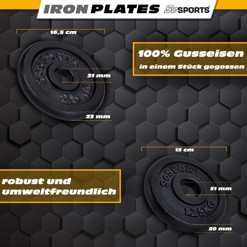 Set de gantere din fonta 15 kg 4 x 25 kg si 4 x 125 kg negru