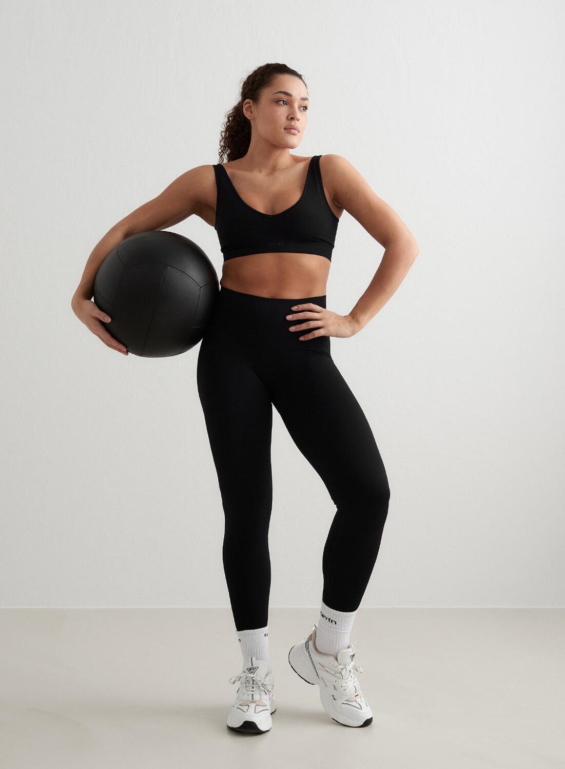 Femme Leggings Sans Couture Beige Noir 3/7