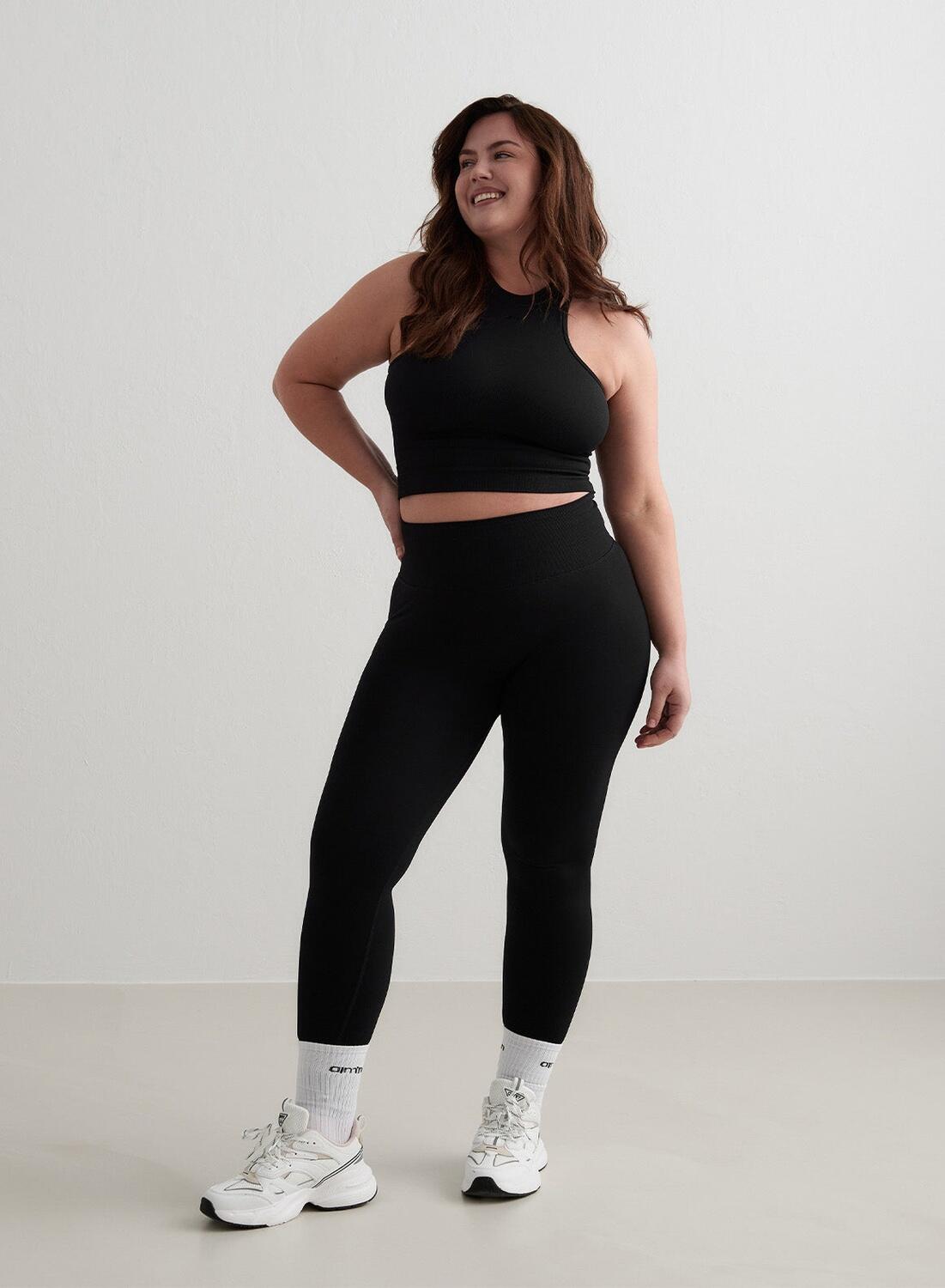 Damen Yoga Leggings Nahtlos Schwarz 6/7