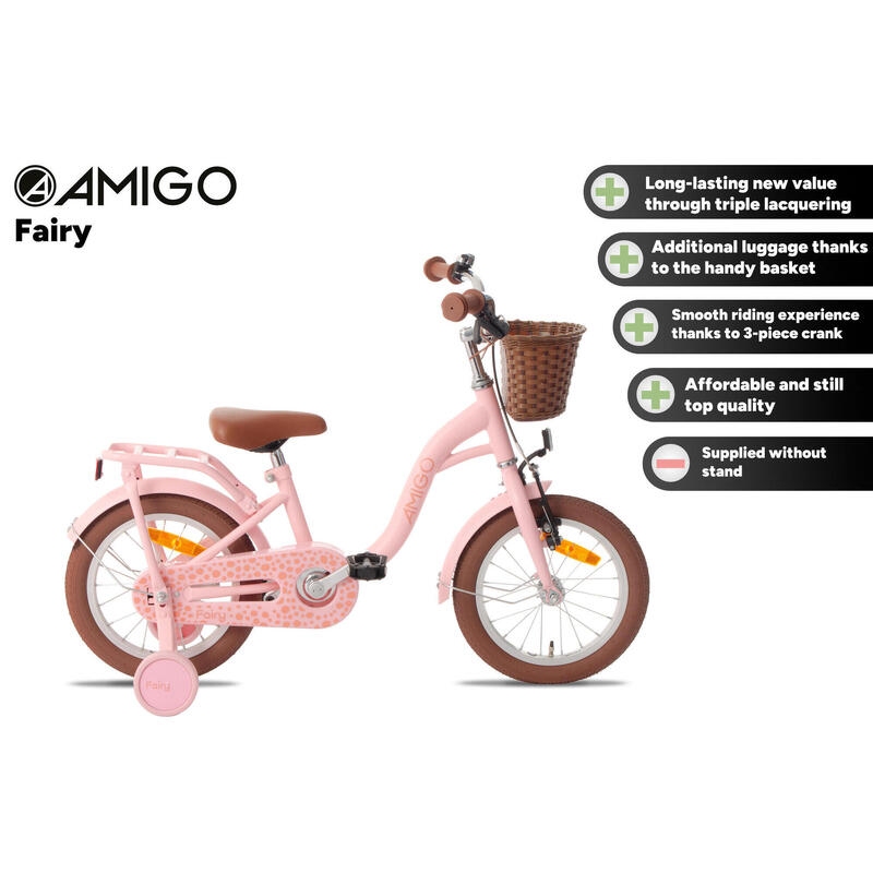 AMIGO Vélo fille Fairy 16 Pouces Fille Frein à rétropédalage Saumon