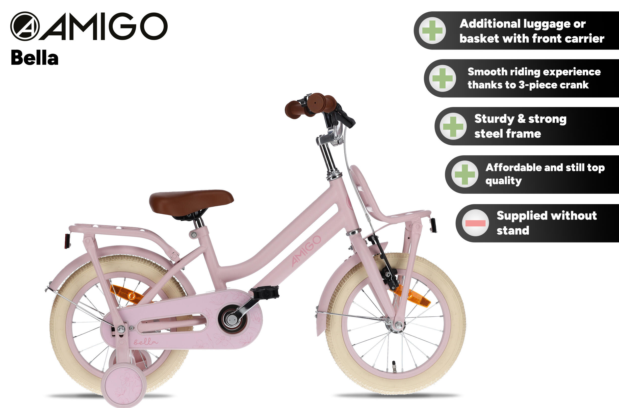 AMIGO Kinderfahrräder Mädchen Bella 14 Zoll Mädchen Rücktrittbremse Rosa 2/7