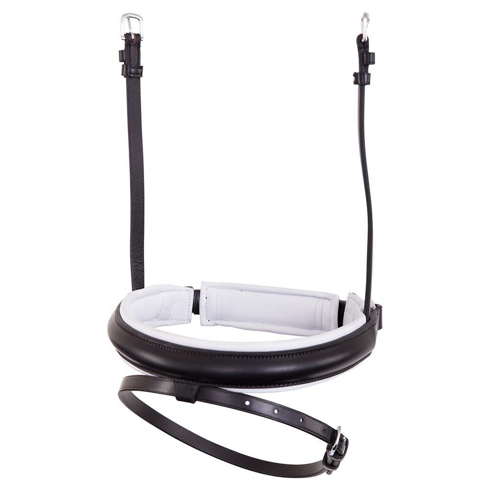 Br - Muserolle Combinée Pour Cheval En Cuir Large Bombée Br Equitation Pull-back - Bridon - Blanc|noir - Cob - Decathlon