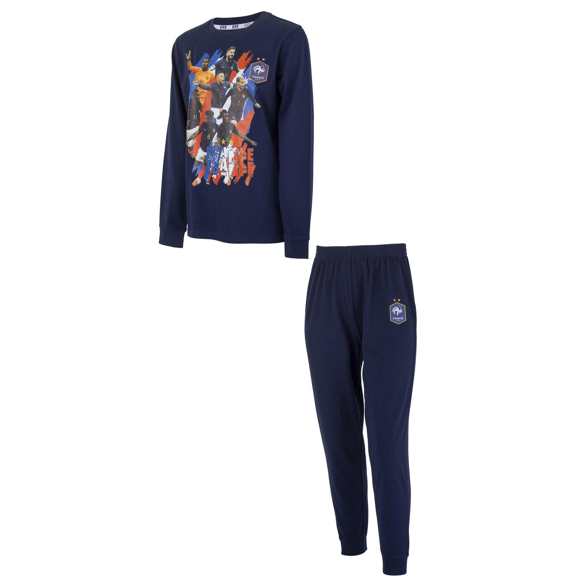 Fff - Pyjama Enfant Fff - Collection Officielle Equipe De France De Football - T-shirt Manches Longues - Bleu - 6 À 8 Ans - Decathlon