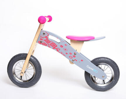 Draisienne en bois avec pneus gonflés de 10" et 12", PINK