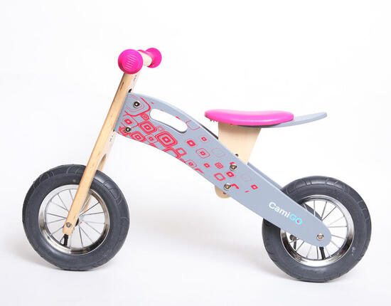 Draisienne en bois avec pneus gonflés de 10" et 12", PINK