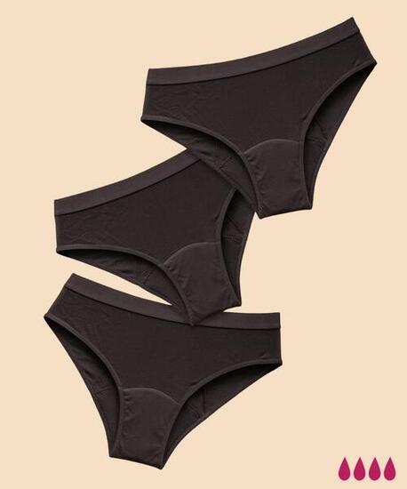 Pack 3 Culottes menstruelles flux abondants en coton Boston