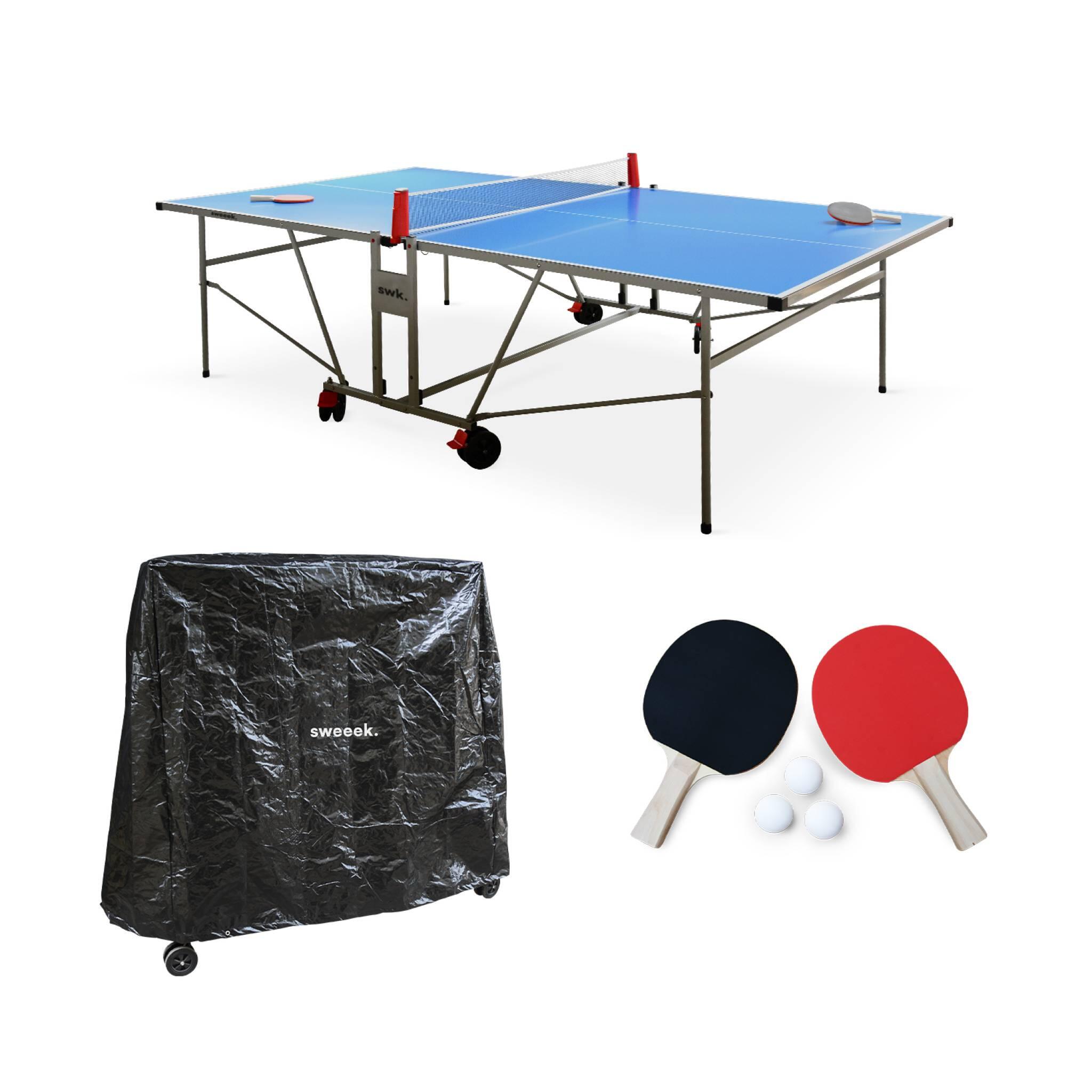 Table de ping pong outdoor bleu + Housse en PVC | sweeek 1/5