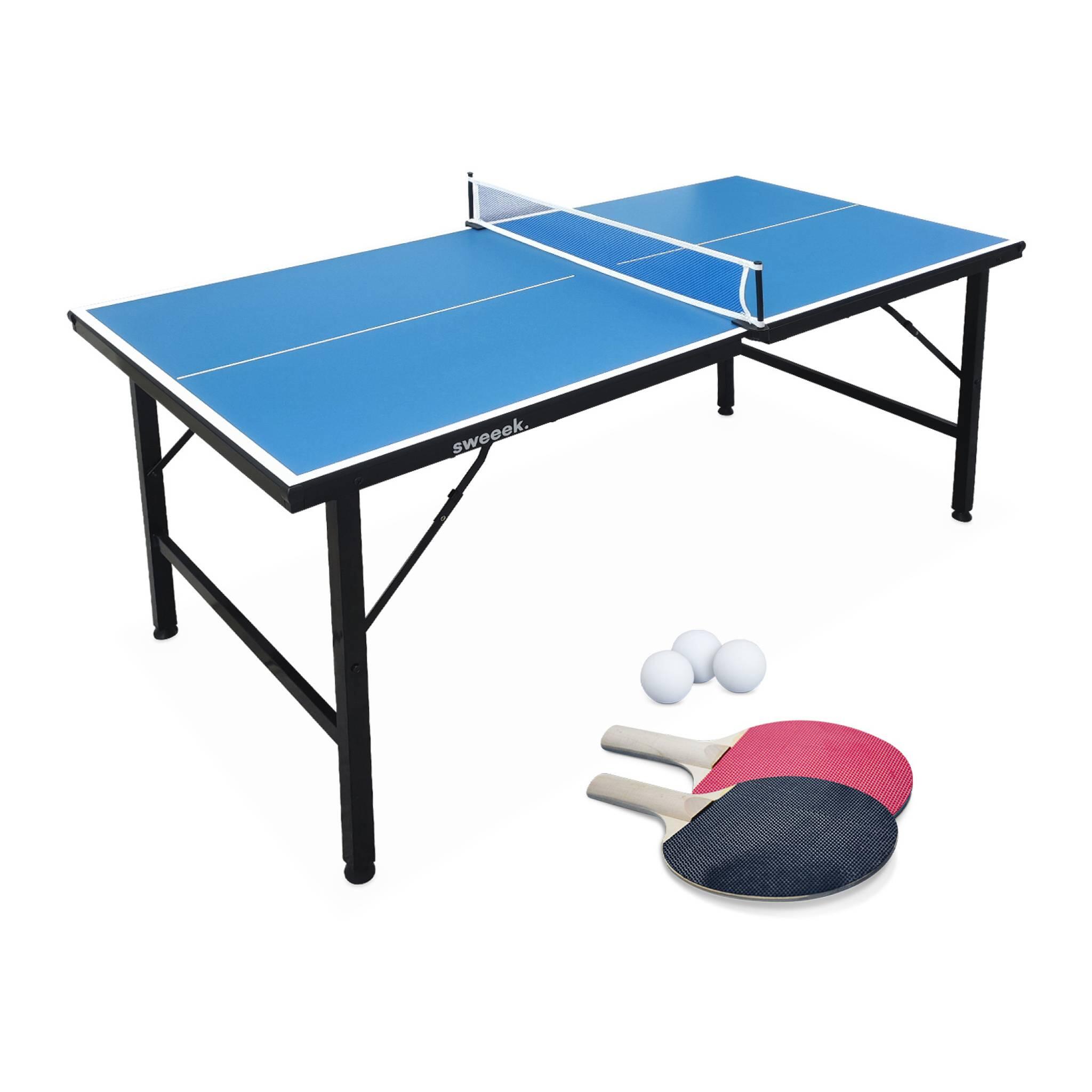 Mini table de ping pong pliable 150x75cm INDOOR bleue | sweeek 1/6