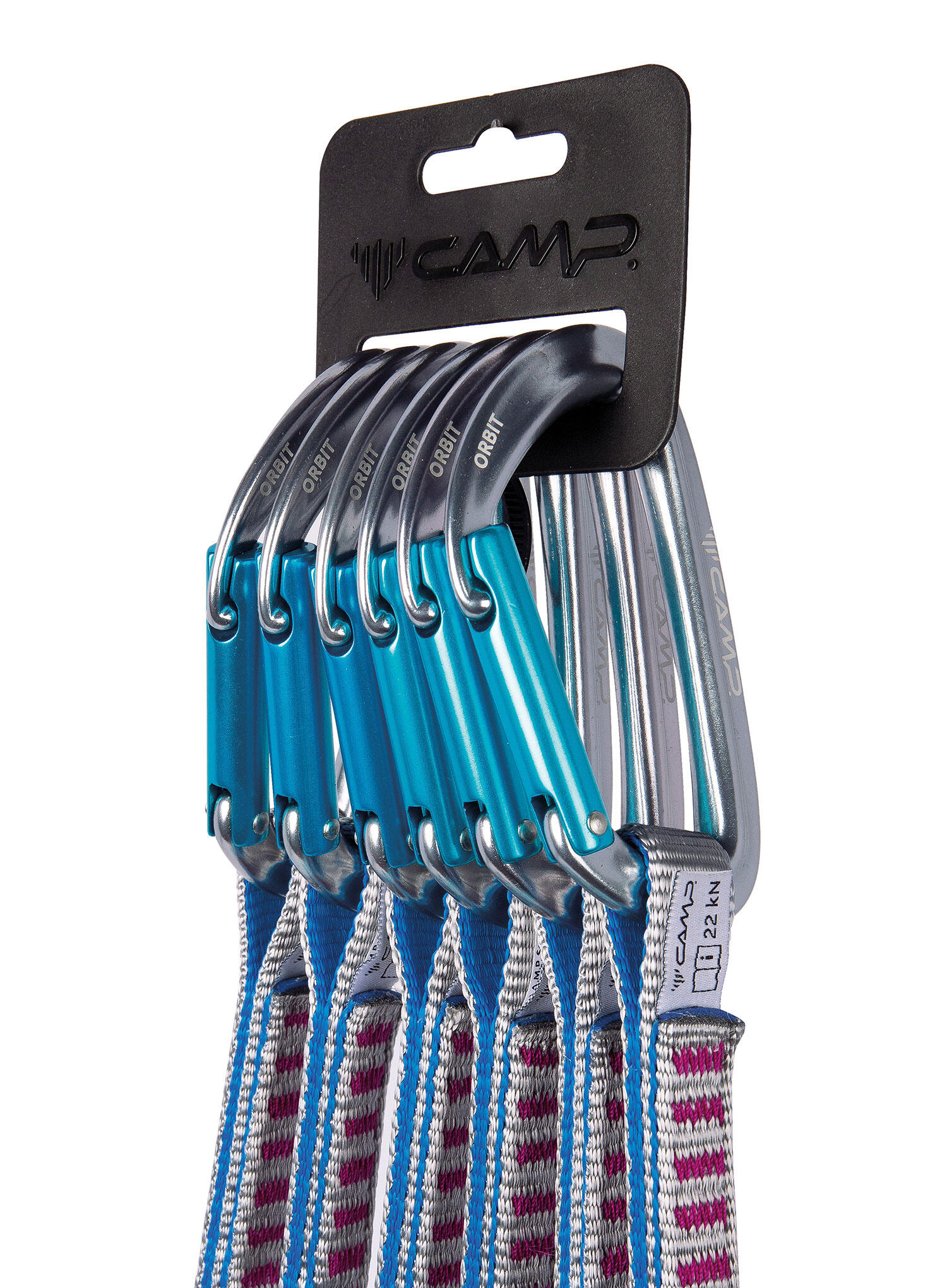 Dégaines CAMP Orbit Express KS pack 6 12 cm boucle nylon 16 mm gris bleu fuchsia 2/3