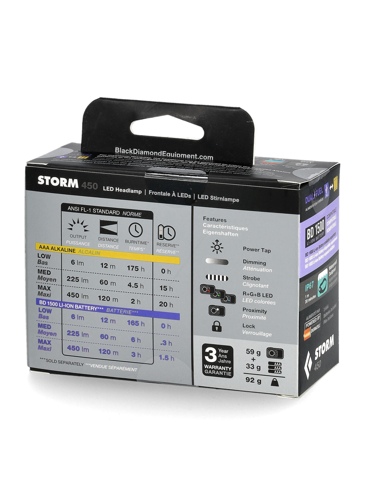 Lampe frontale Black Diamond Storm 450 Dark Olive 450 lm Dual‑Fuel IP67 PowerTap 7/7