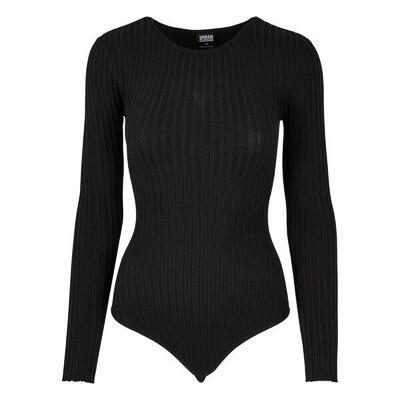 Dames ribbed gebreide bodysuit met lange mouwen (zwart)