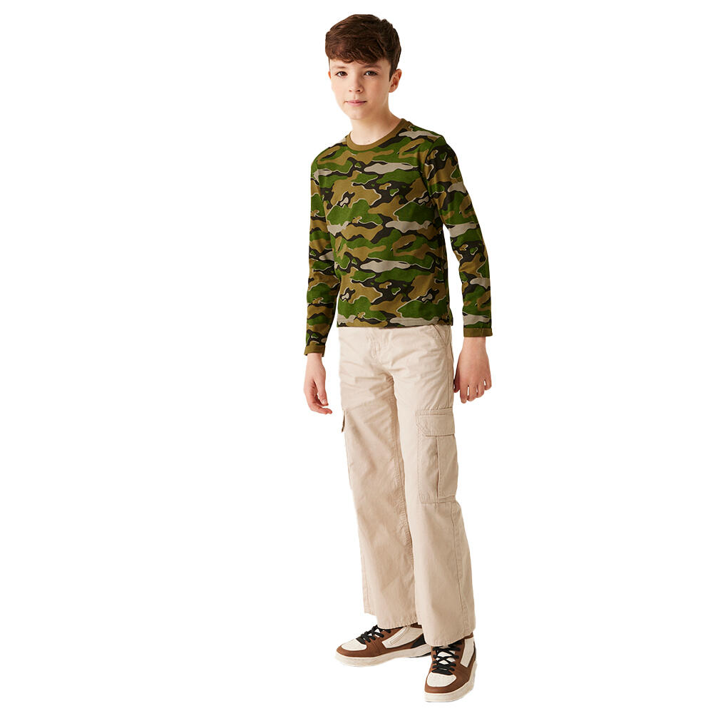 Camiseta Wenbie III Camuflaje de Manga Larga para Niños/Niñas Verde Nefrita 3/4
