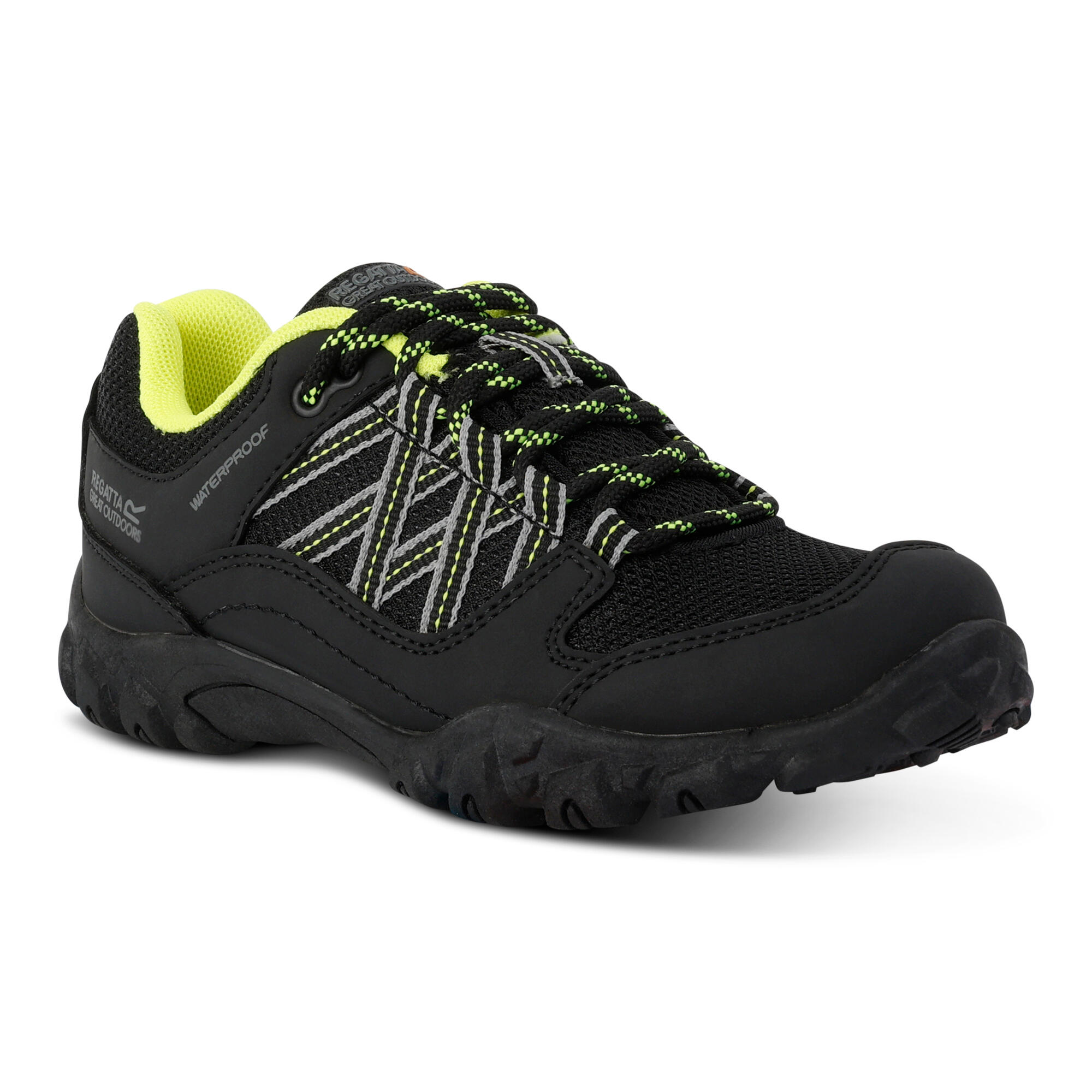 REGATTA Childrens/Kids Edgepoint Waterproof Walking Shoes (Black/Lime Punch)