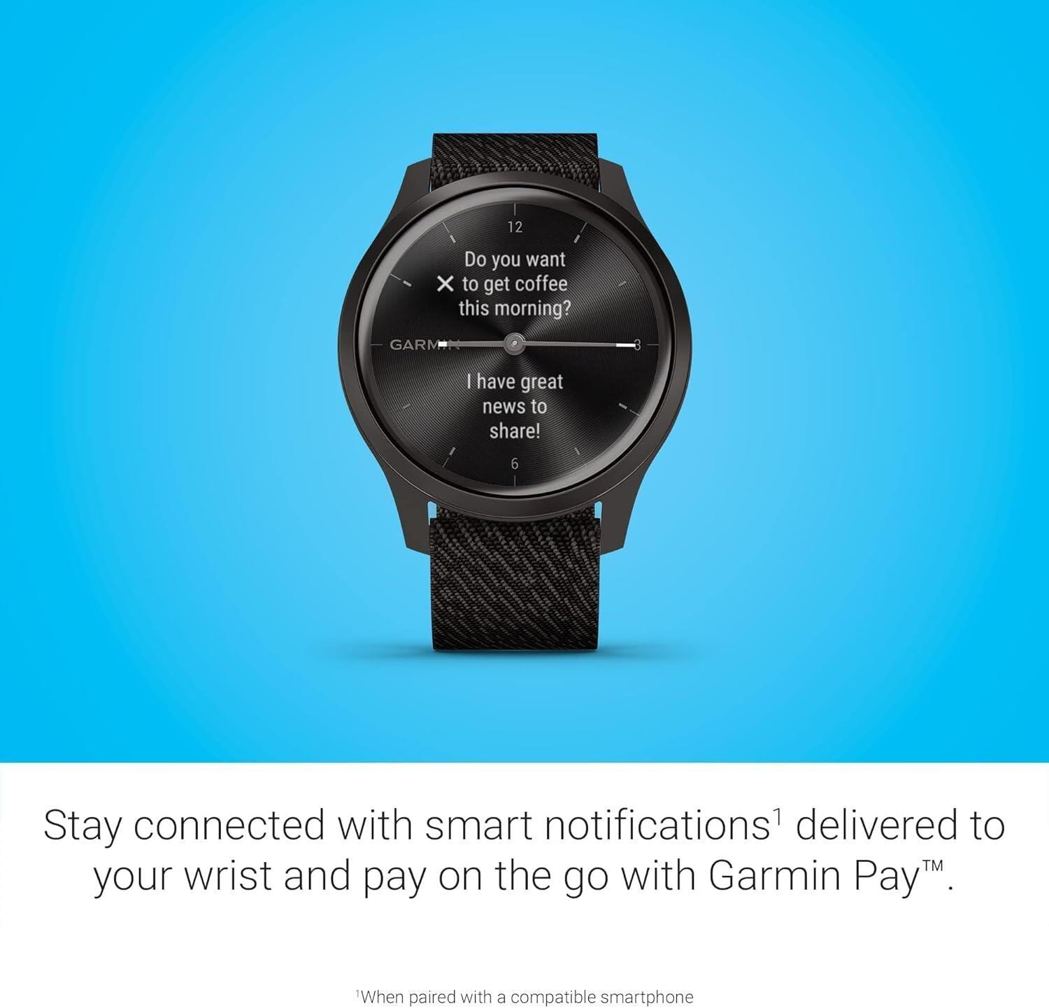 Garmin Vivomove Style Sports GPS Watch Nylon Black Pepper Strap