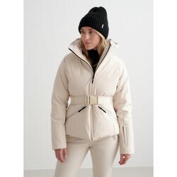 Femme Veste d'hiver Imperméable à Col Montant avec Fausse Fourrure Marron Clair
