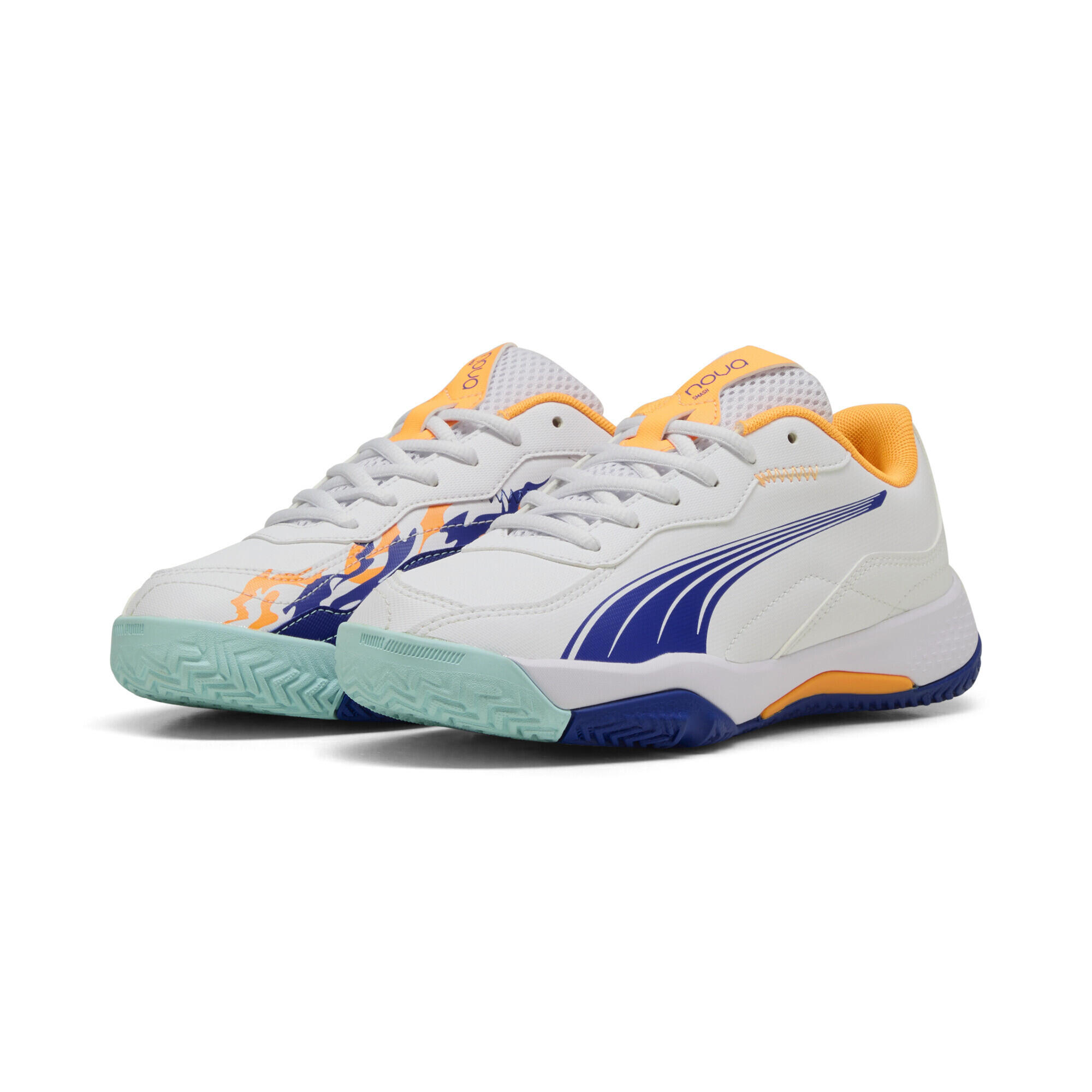 PUMA Scarpe da padel NOVA Smash per ragazzi PUMA White Vivid Blue Safe Lake Heat Fire