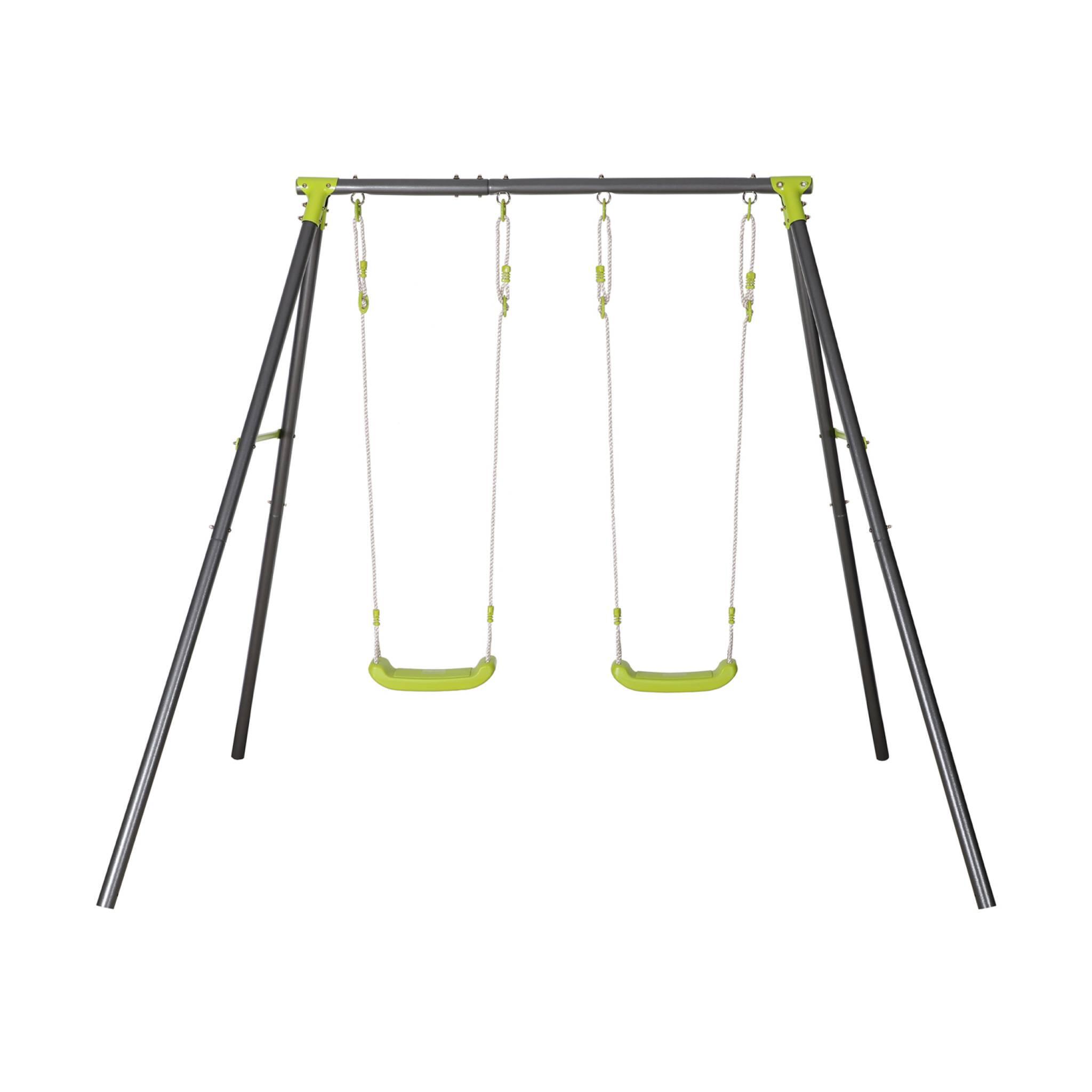 Portique balançoire double en métal, 2 places, noir et vert | sweeek 2/4