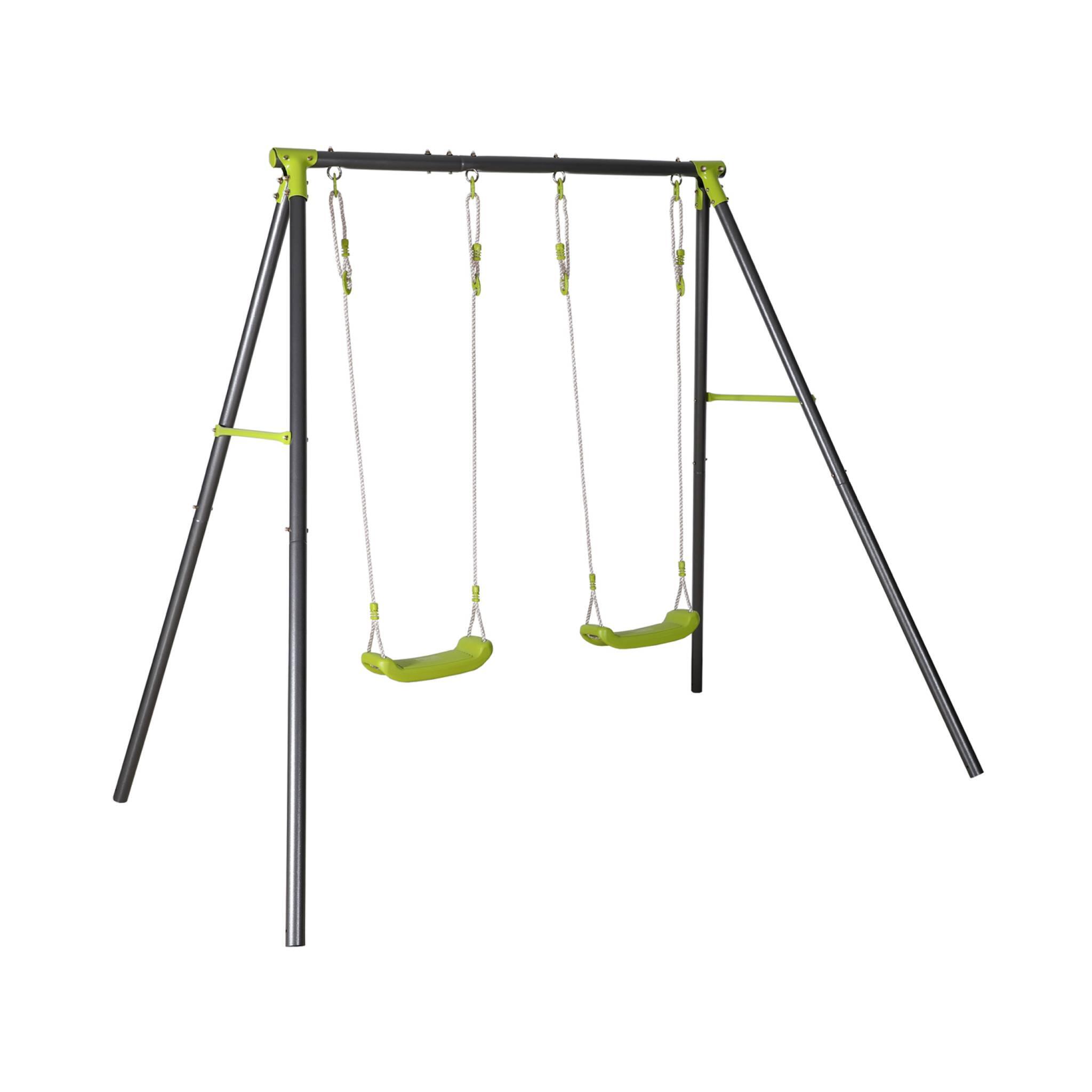 Sweeek - Portique Balançoire Double En Métal, 2 Places, Noir Et Vert | Sweeek - Aire De Jeu - Noir - 195 Cm - Decathlon