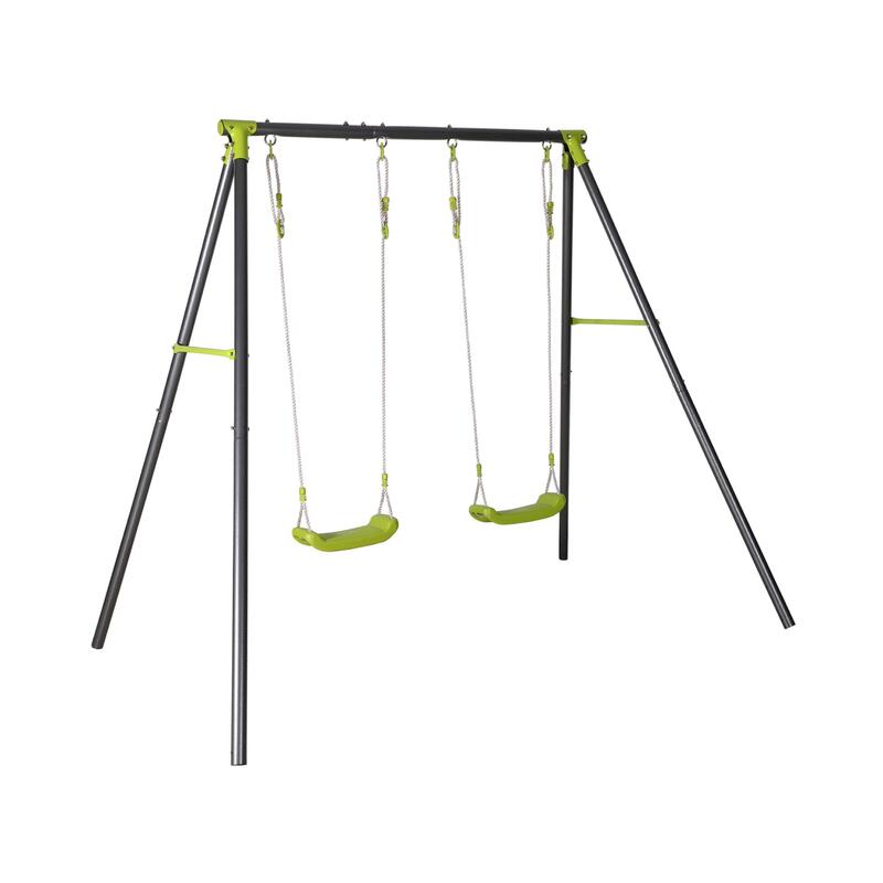 OTITU Balançoire Double En Métal Yogi – 2 Sièges Plastique – Résiste Aux Intempéries – Jeux Extérieurs