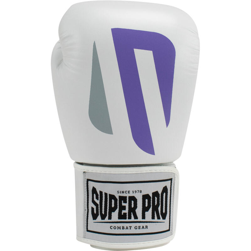 Super Pro Combat Gear (kick)Bokshandschoenen Leder No Mercy Wit/Paars/Zilver 4/5