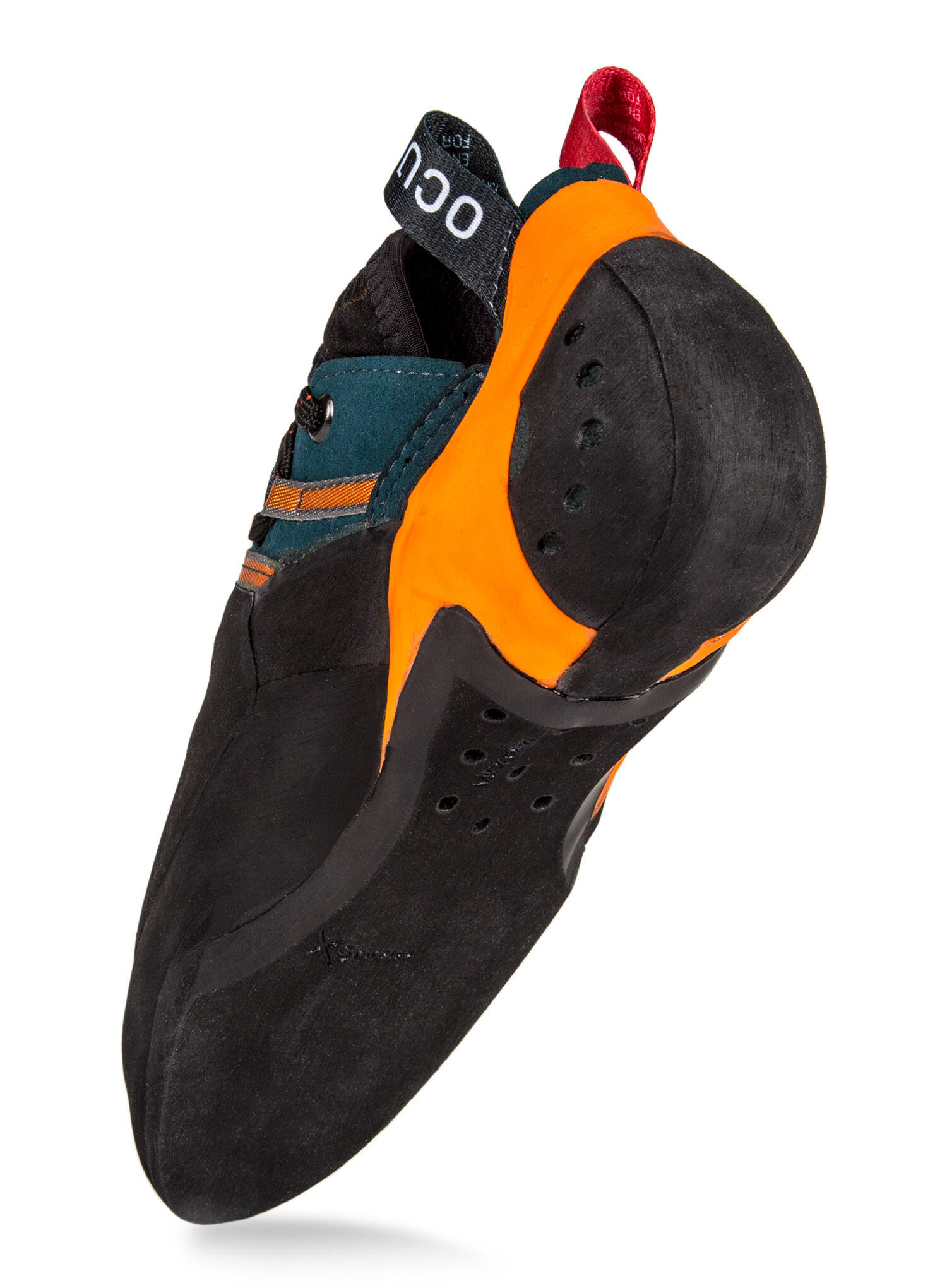 Chausson escalade Ocún Sigma petrol/orange semelle Vibram XS Grip 4 mm végan 3/4