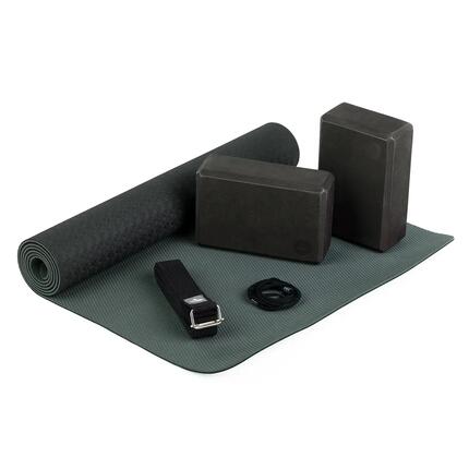 Yoga Set FLOW Yogamatte mit Block + Gurt schwarz