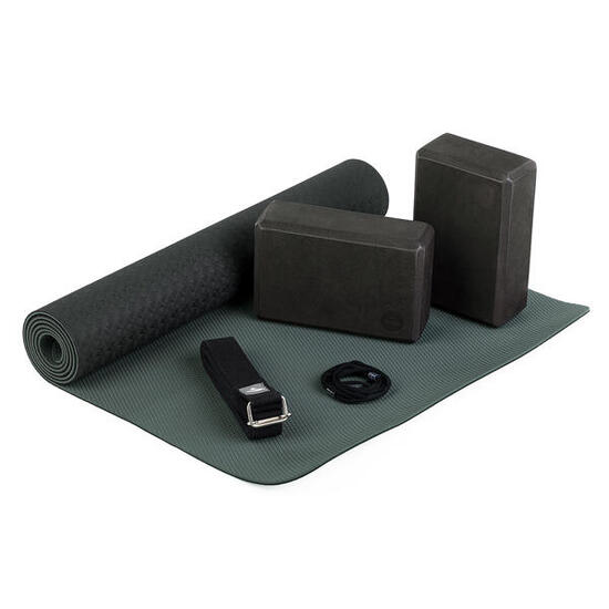 Yoga Set FLOW Yogamatte mit Block + Gurt schwarz