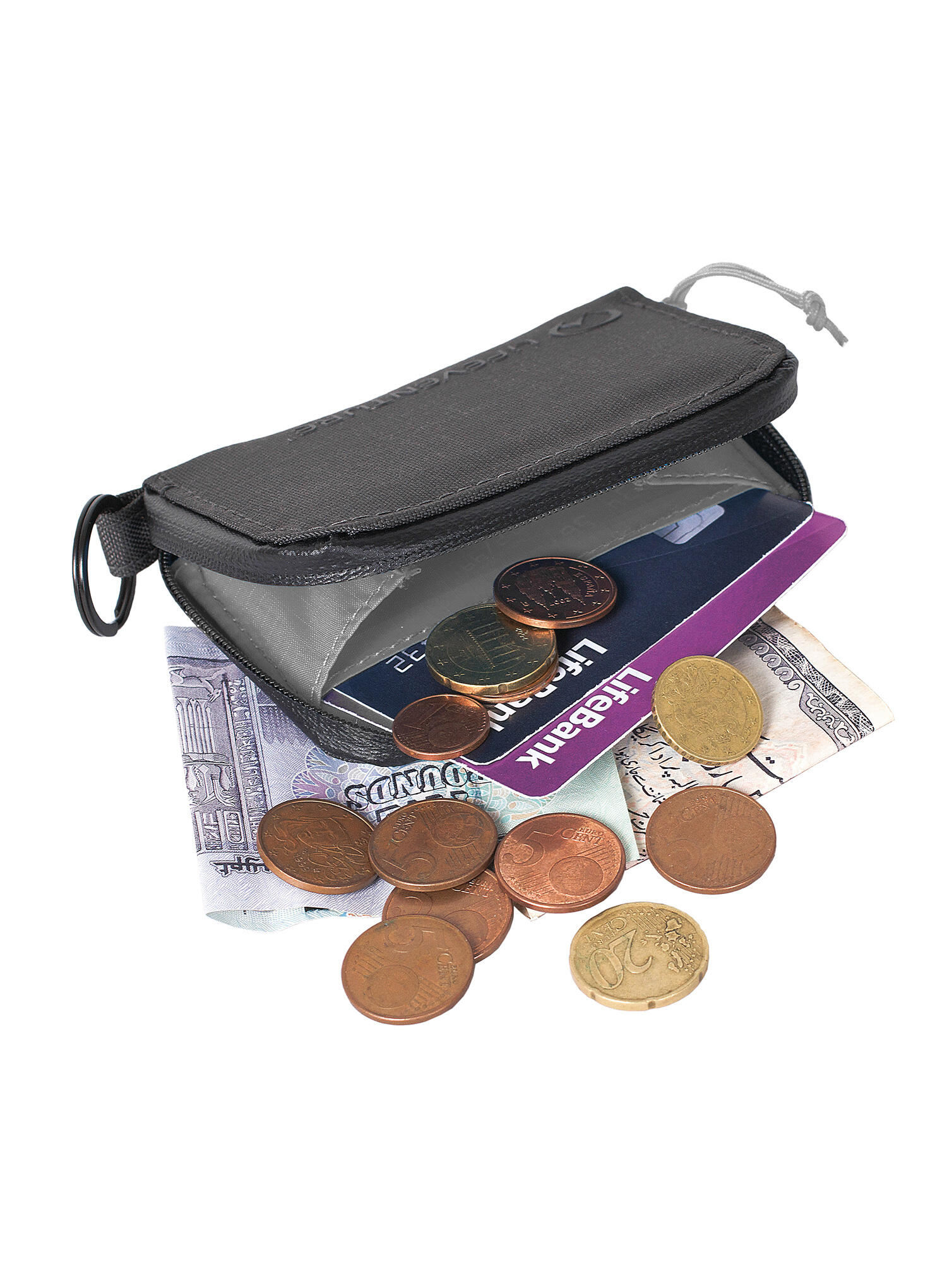 Portefeuille compact Lifeventure RFID gris recyclé protection cartes et pièces 3/7
