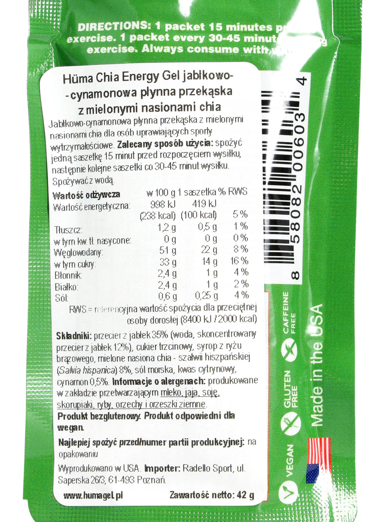 Żel energetyczny Huma Gel - chia/jabłko/cynamon 4/4