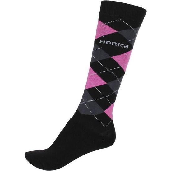 Chaussettes d'équitation À Carreaux - Noir / Rose - Taille 35/38