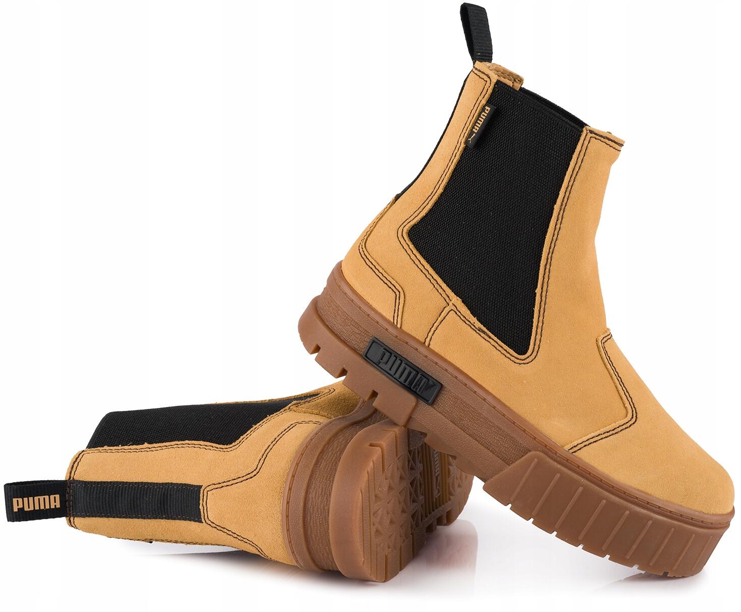Damskie buty botki na platformie beżowe Puma Mayze Chelsea 5/7