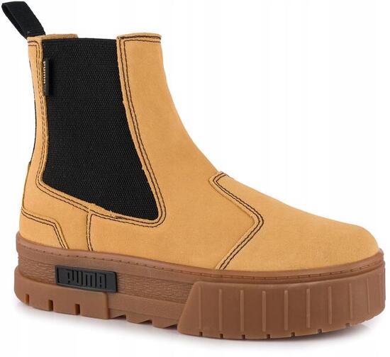 Damskie buty botki na platformie beżowe Puma Mayze Chelsea