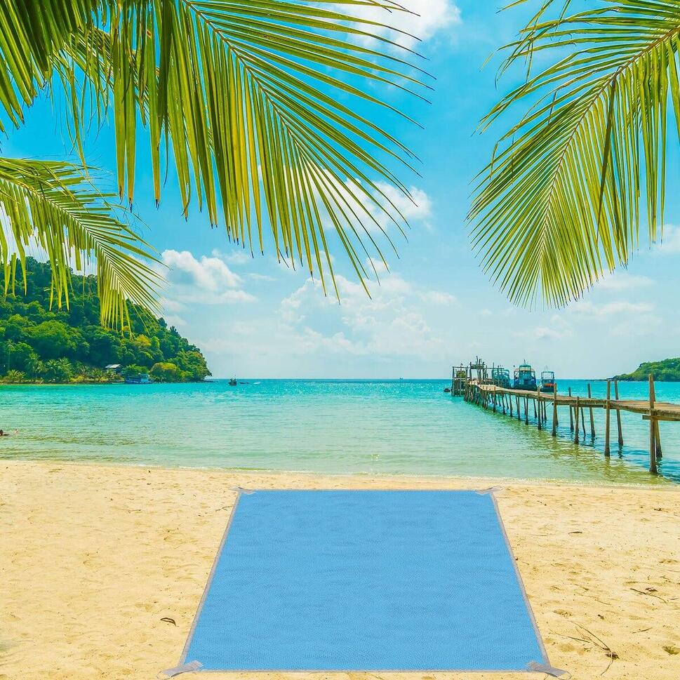 Koc plażowy sand free 200x200 cm mata plażowa dwuwarstwowa niebieska