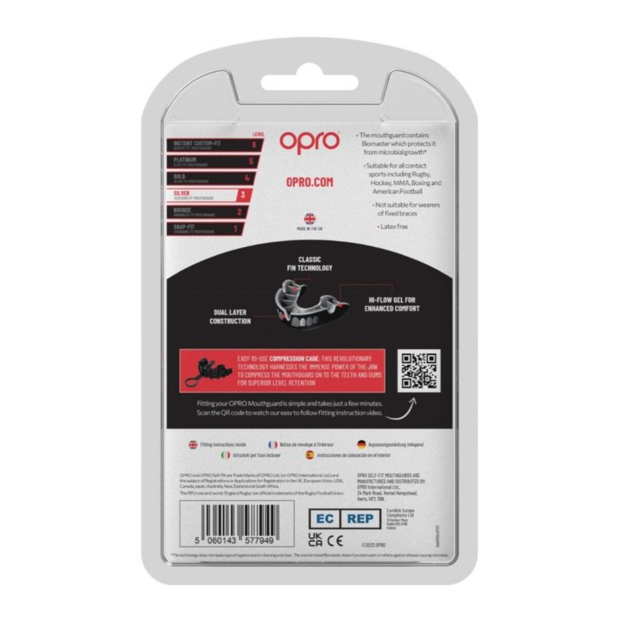 Paradenti OPRO Silver Adulto 10+ Silver Grillz 3/5