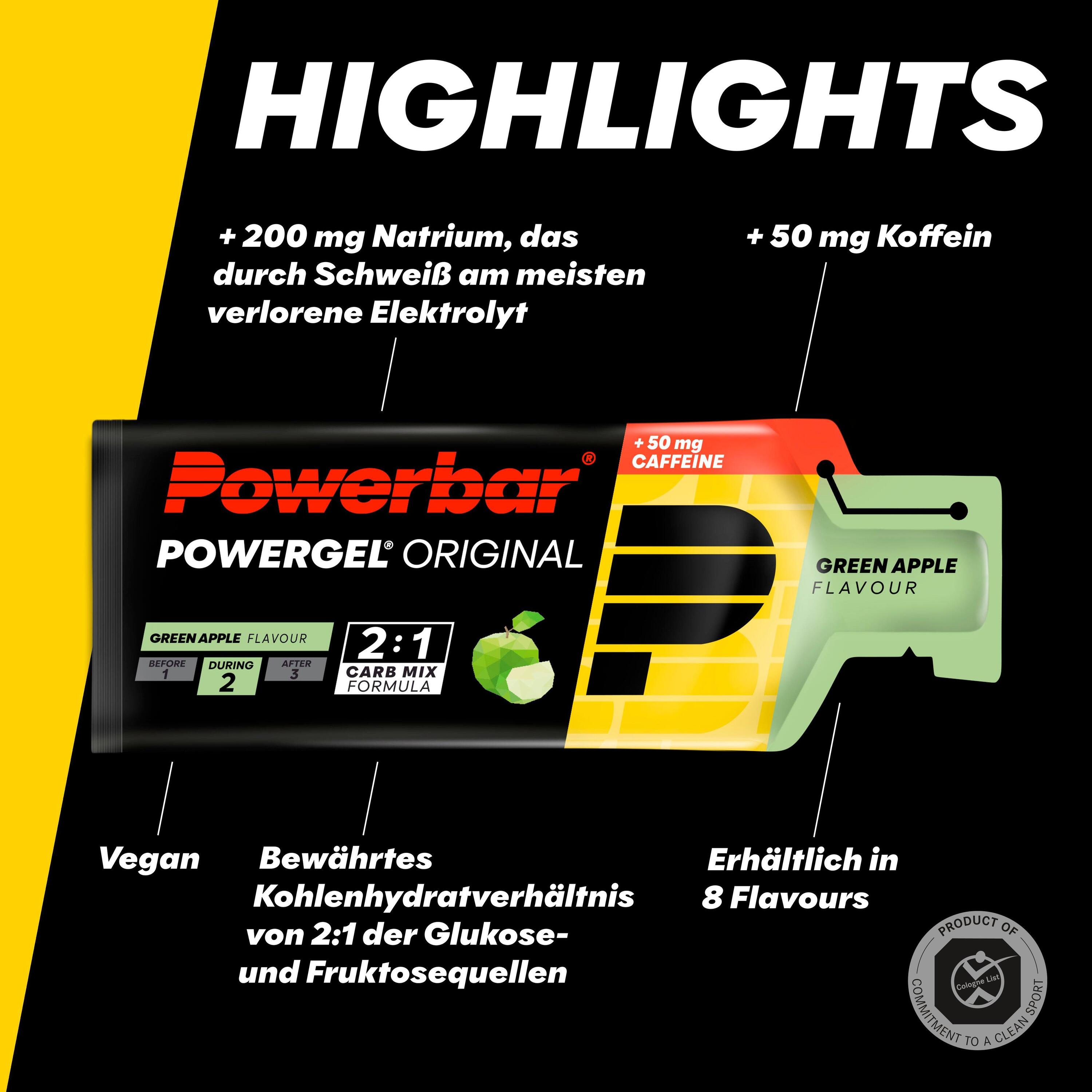 PowerGel Fruit Green Apple High Carb Energie Gel Koffein Natrium 24x41g 4/7