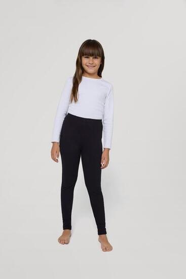 Legging fille chaud noir en coton naturel