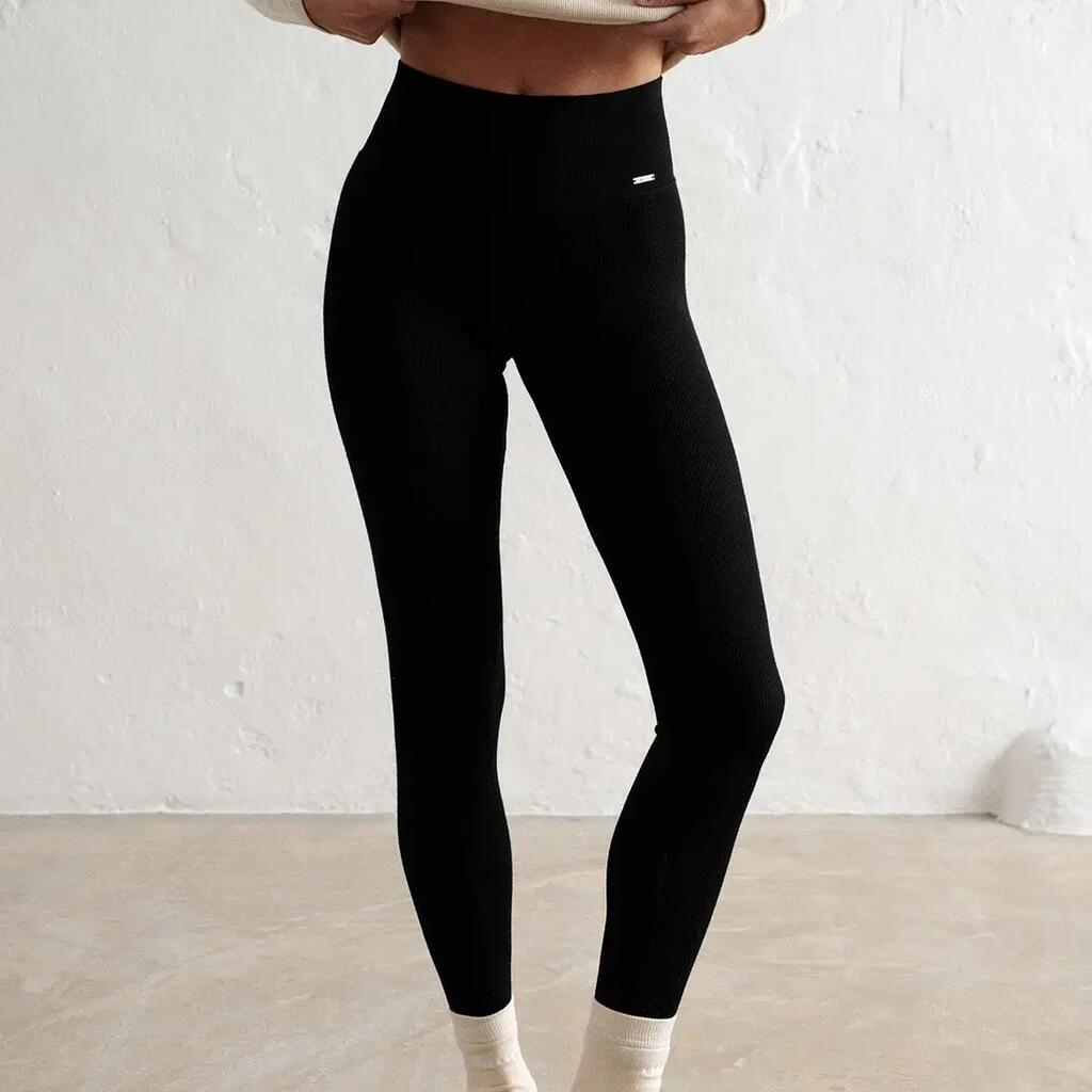 Women's Tights Ribbed Wool High-Waisted Black