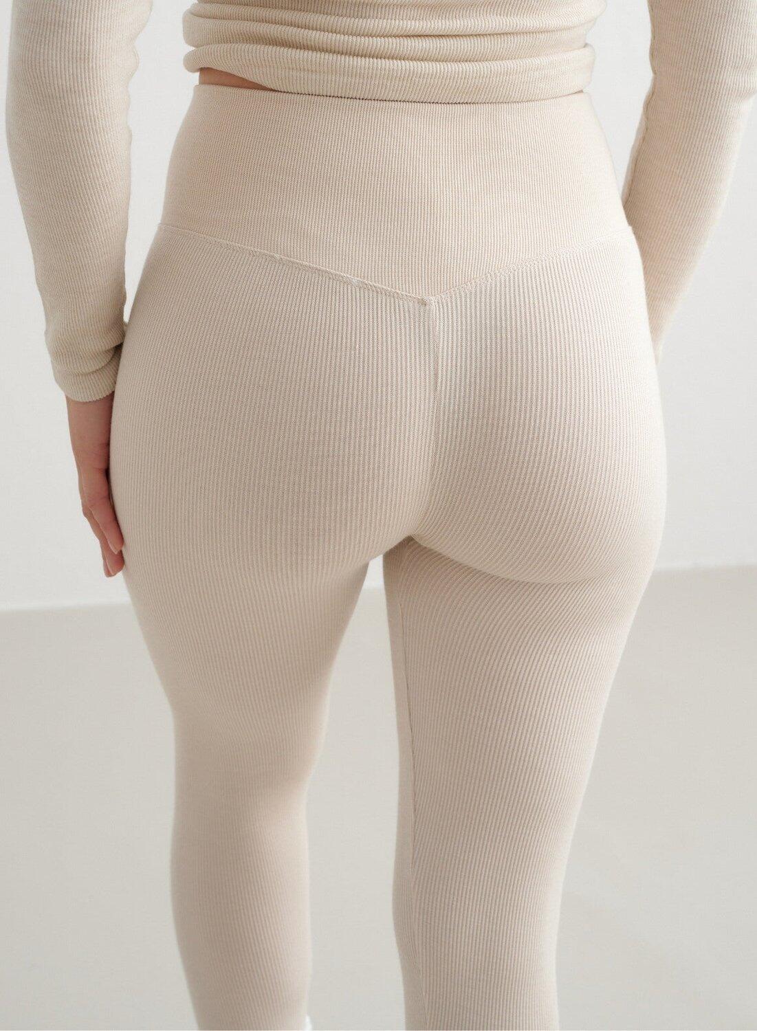 Mujer Leggings de Lana Acanalado Termorregulador Crema 4/6