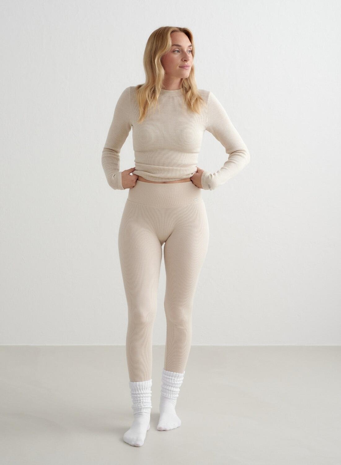 Mujer Leggings de Lana Acanalado Termorregulador Crema 3/6