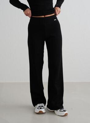 Dames broek petite met wijde pijpen wollen temperatuurregulerend zwart