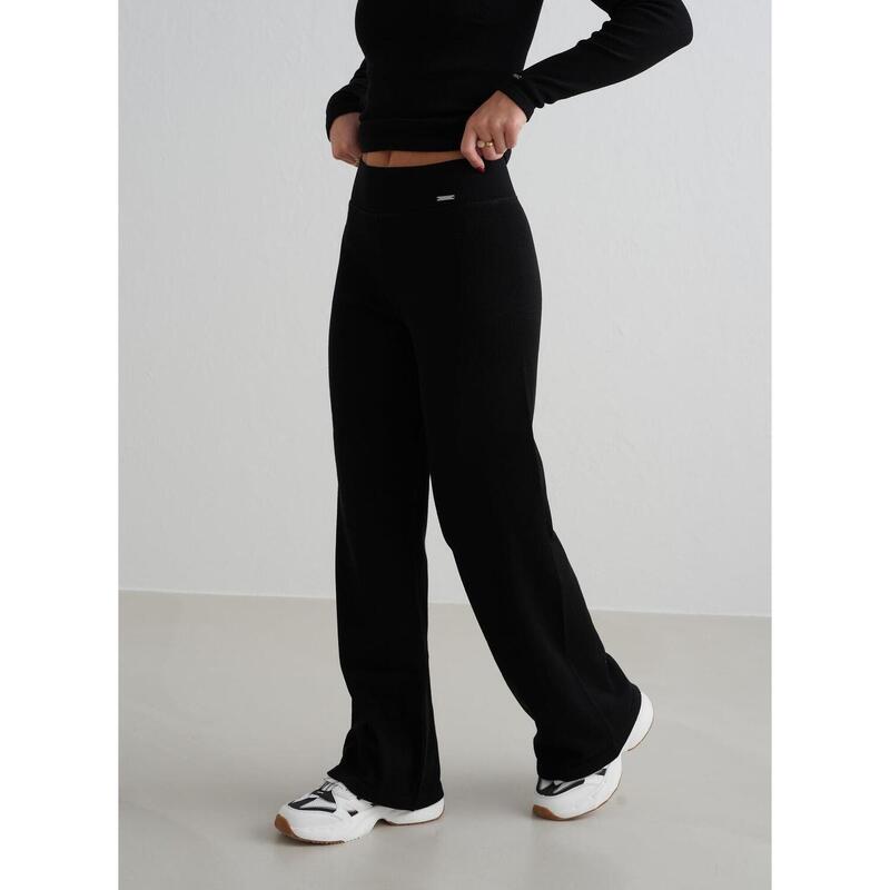 Pantalones Mujeres petite lana pierna ancha reguladores temperatura negros