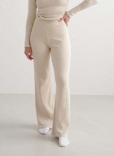 Pantalon femme en laine à jambe large Régulateur de température Crème