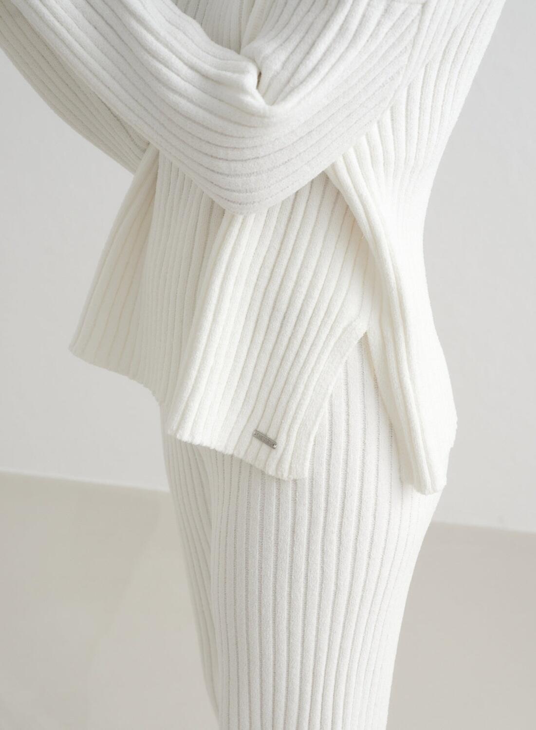 Femme Pull en Maille Côtelé Blanc d'Amande 4/7